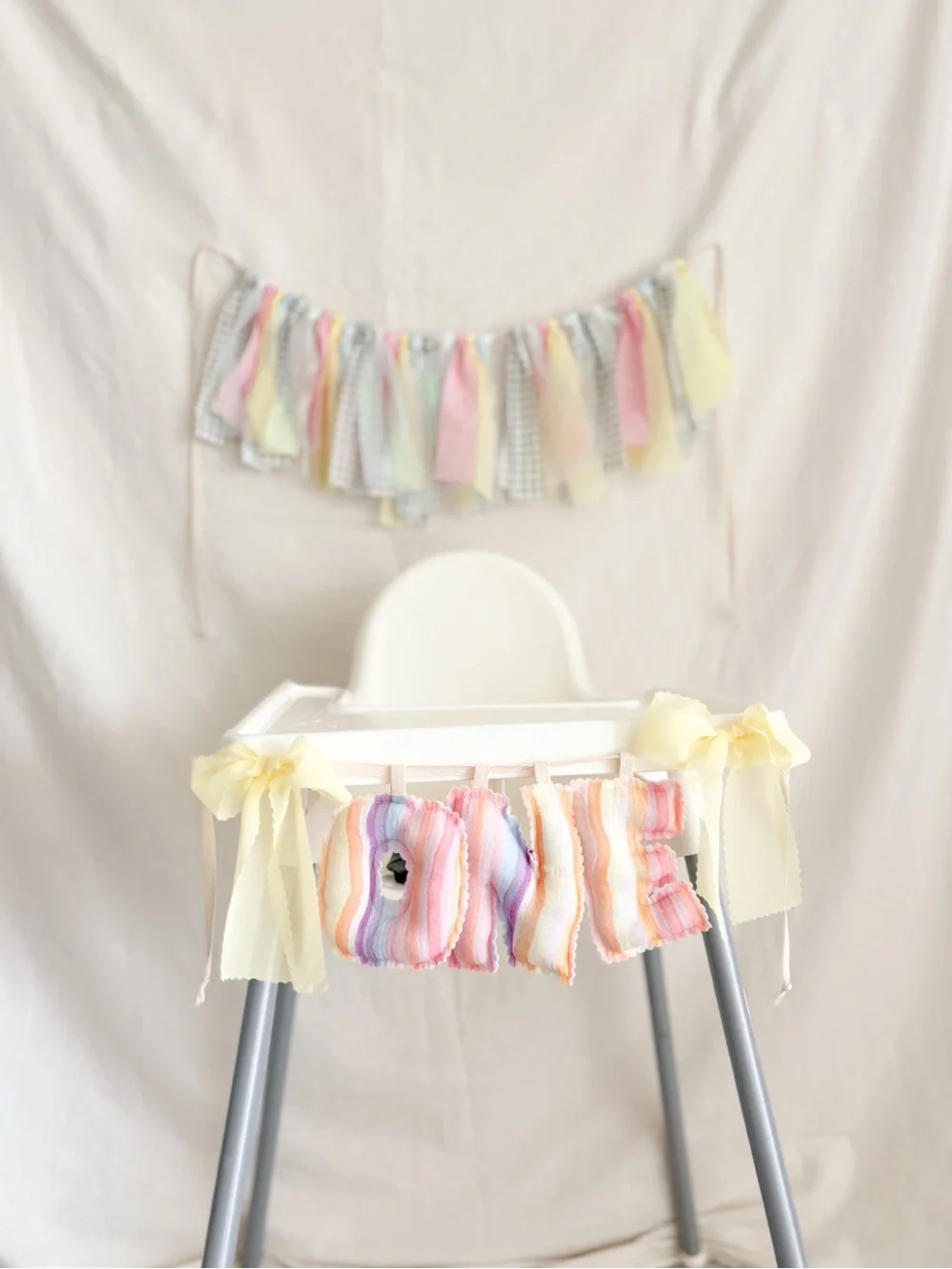 Pastel Rainbow 'ONE' High Chair Banner Garland - Party Decoration Firm Price